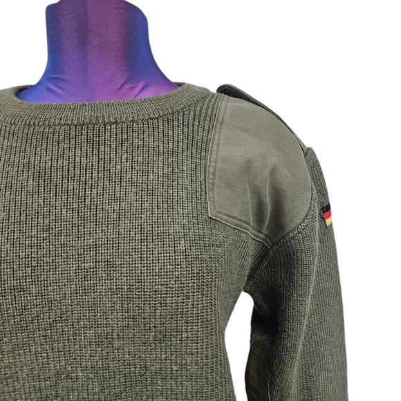 Vintage German Commando Olive Green Ribbed Knit Wool Sweater Size Medium Men A17 - Picture 3 of 12